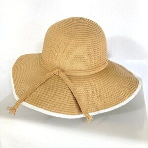 David & Young Wide Brim Floppy Paper Straw Sun Hat OS Tan